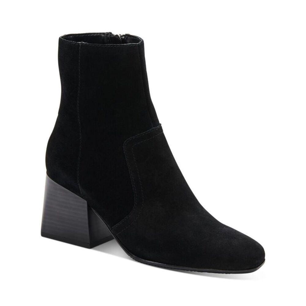 AQUA COLLEGE Womens Black Tora Round Toe Block Heel Suede Heeled Boots 6 M